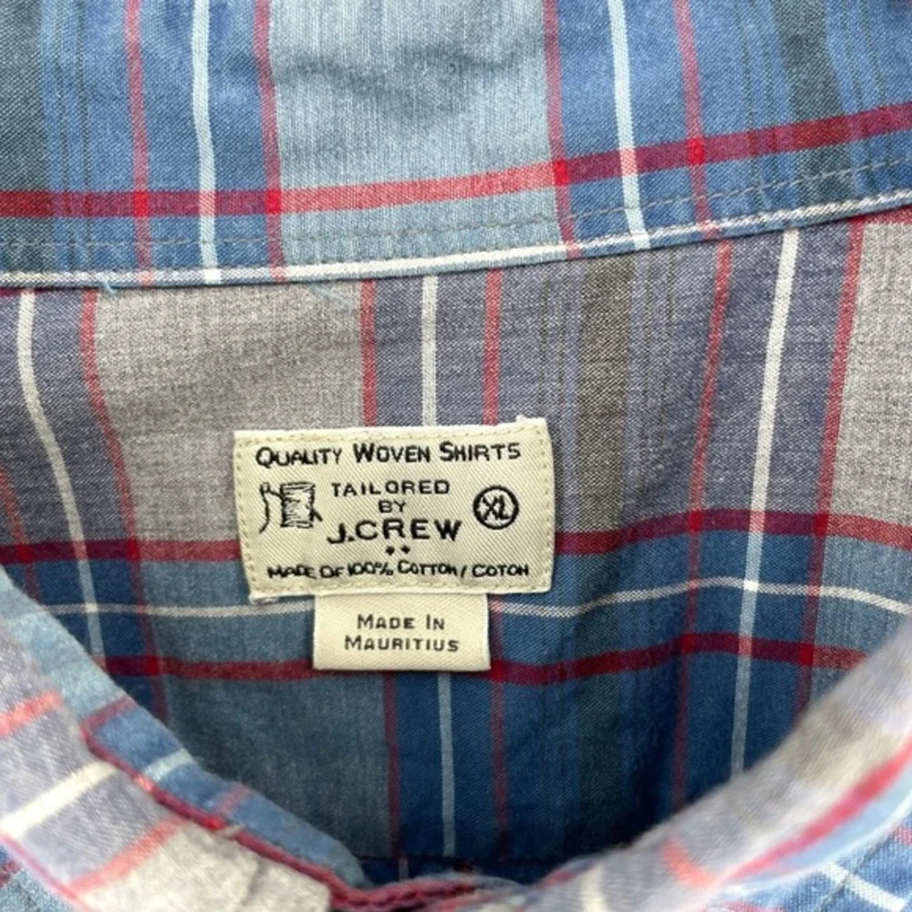 J Crew Plaid Button Down Shirt Mens XL Blue Gray Red Long Sleeve Cotton Casual‎